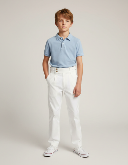 Pantalon Chino Blanc Taille Haute Décontracté Enfant - Coton