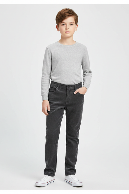 Pantalon Chino Gris Côtelé Droit Enfant Décontracté Confortable - Cordé