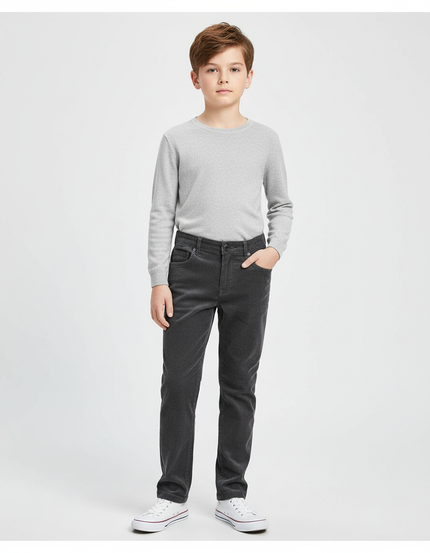 Pantalon Chino Gris Côtelé Droit Enfant Décontracté Confortable - Cordé