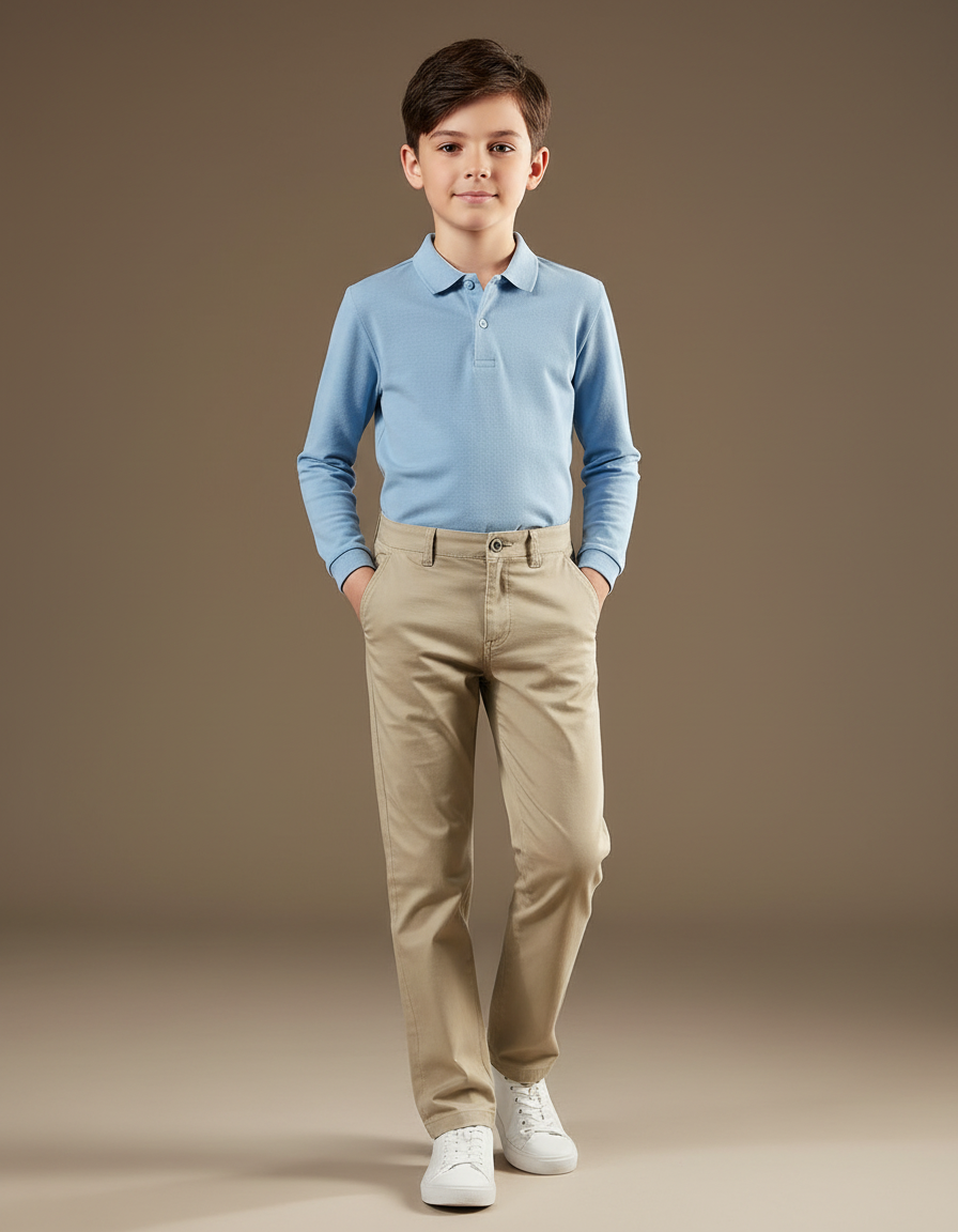 Pantalon Chino Kaki Droit Coton Confortable Enfant