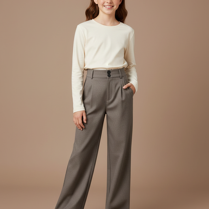 Pantalon Chino Gris Droit Taille Haute Laine