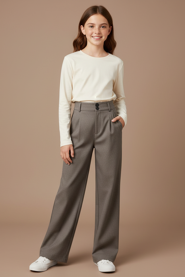 Pantalon Chino Gris Droit Taille Haute Laine