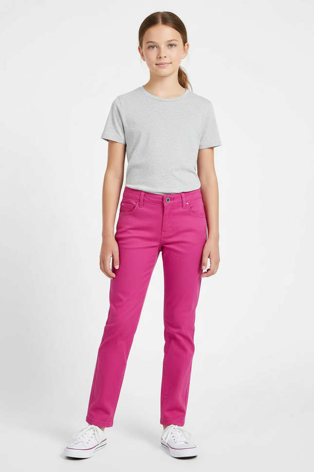 Pantalon Chino Rose Fille Slim Coton Extensible