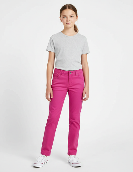 Pantalon Chino Rose Fille Slim Coton Extensible