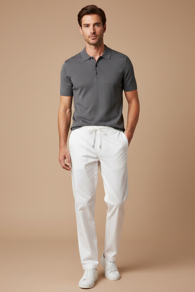 Pantalon Chino Blanc Cordon Décontracté Léger Homme - Coton