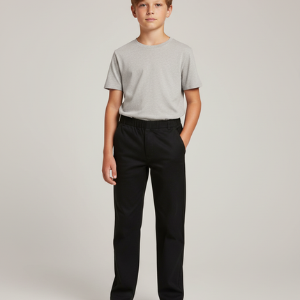 Pantalon Chino Noir Coton Élastique Garçon Droit