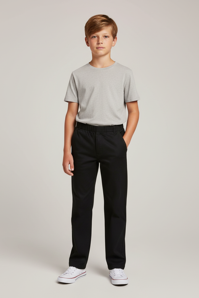 Pantalon Chino Noir Coton Élastique Garçon Droit