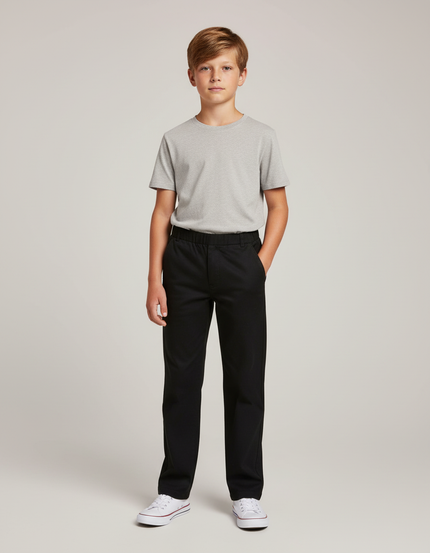 Pantalon Chino Noir Coton Élastique Garçon Droit
