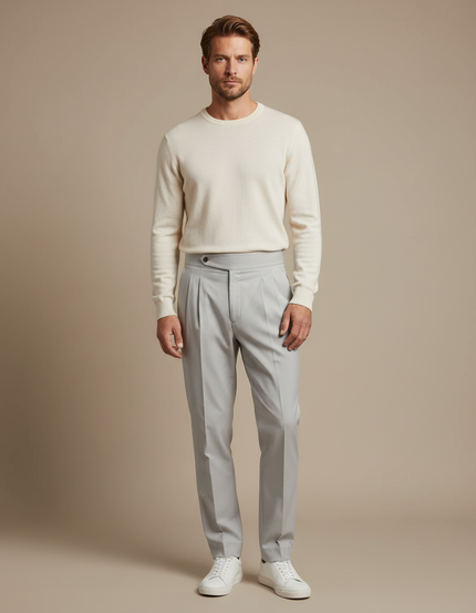 Pantalon Chino Gris Clair Plissé Élégant Homme - Polyester