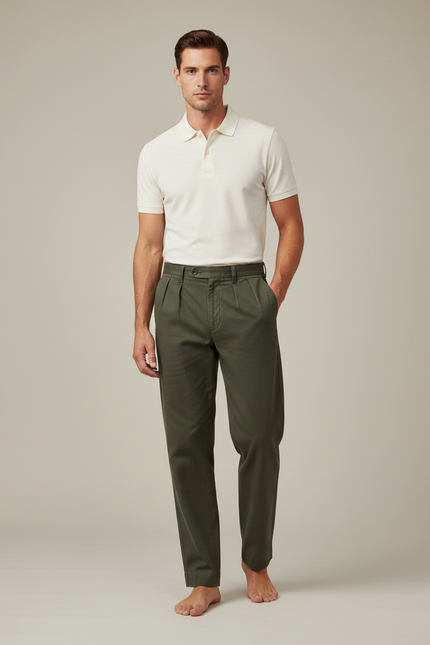 Pantalon Chino A Pinces Homme - Kaki Gabardine