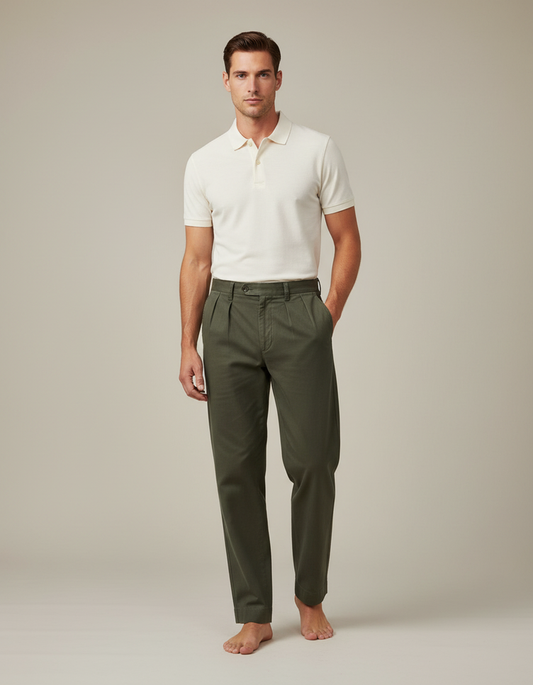 Pantalon Chino A Pinces Homme - Kaki Gabardine