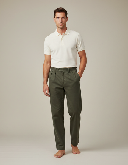 Pantalon Chino A Pinces Homme - Kaki Gabardine