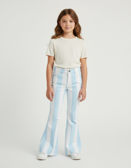 Pantalon Chino Rayé Bleu Blanc Évasé Enfant - Multicolore Coton