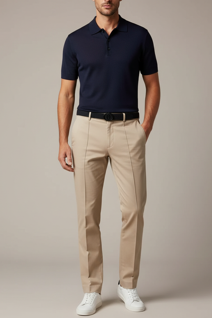 Pantalon Chino Beige Coupe Droite Élégant Homme Coton