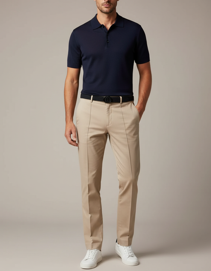 Pantalon Chino Beige Coupe Droite Élégant Homme Coton