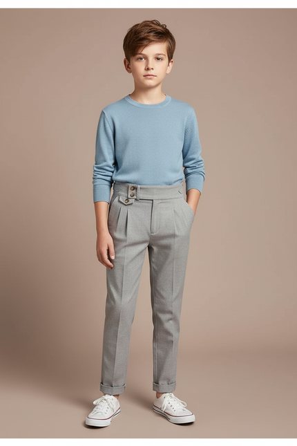 Pantalon Chino Gris Enfant Ajusté Décontracté Élégant - Gabardine