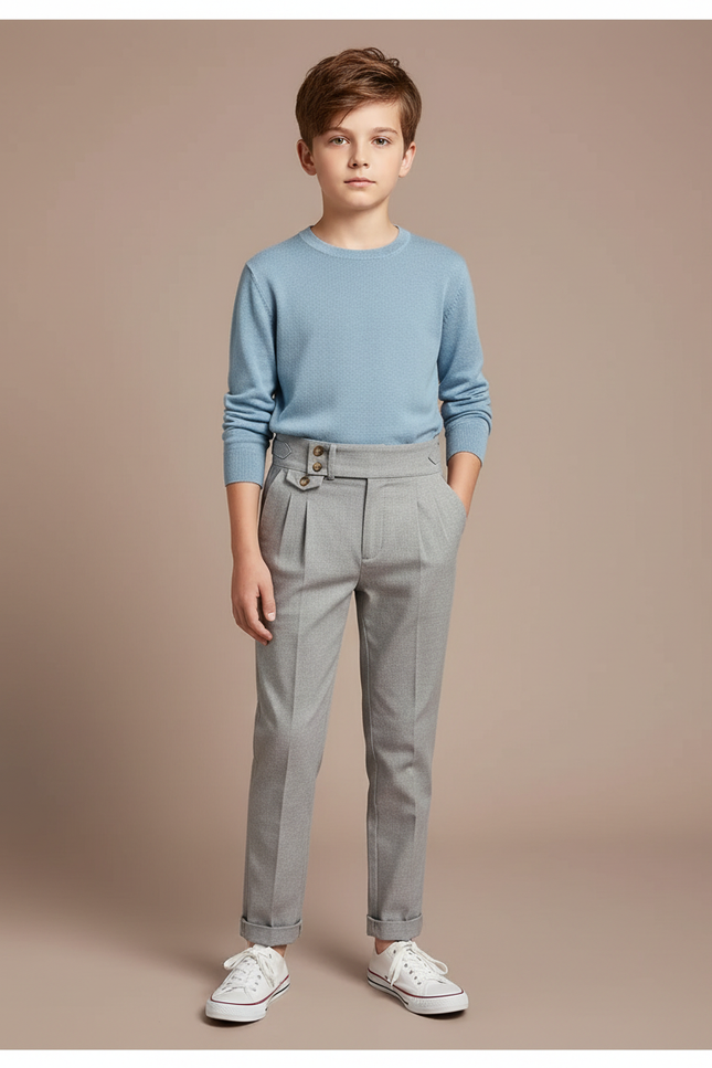 Pantalon Chino Gris Enfant Ajusté Décontracté Élégant - Gabardine