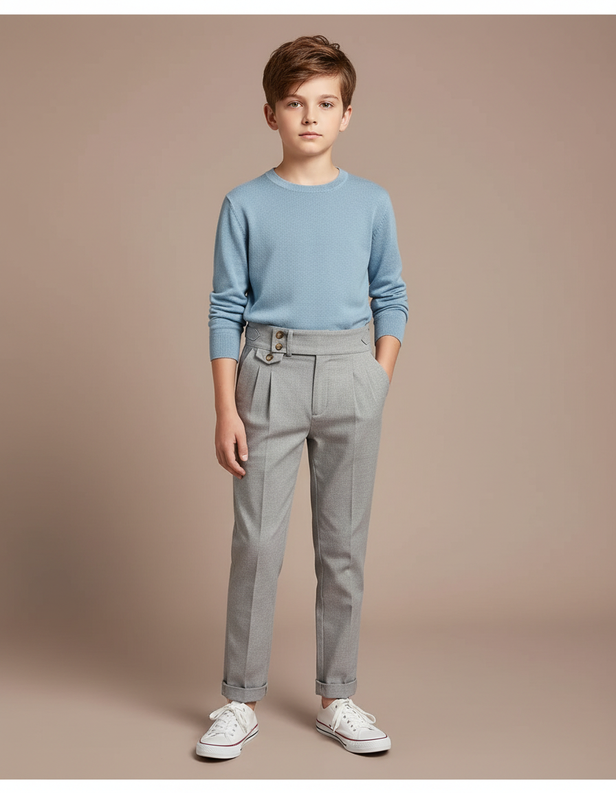 Pantalon Chino Gris Enfant Ajusté Décontracté Élégant - Gabardine