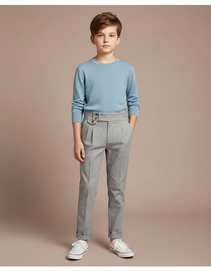 Pantalon Chino Gris Enfant Ajusté Décontracté Élégant - Gabardine