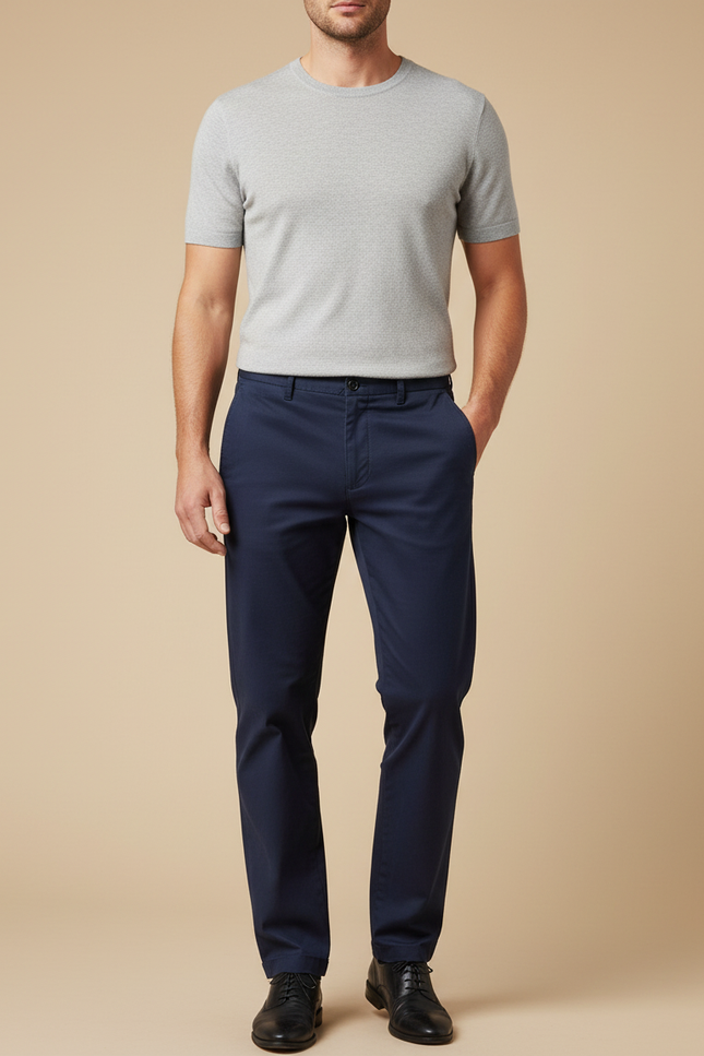 Pantalon Chino Bleu Marine Coupe Droite Coton Homme