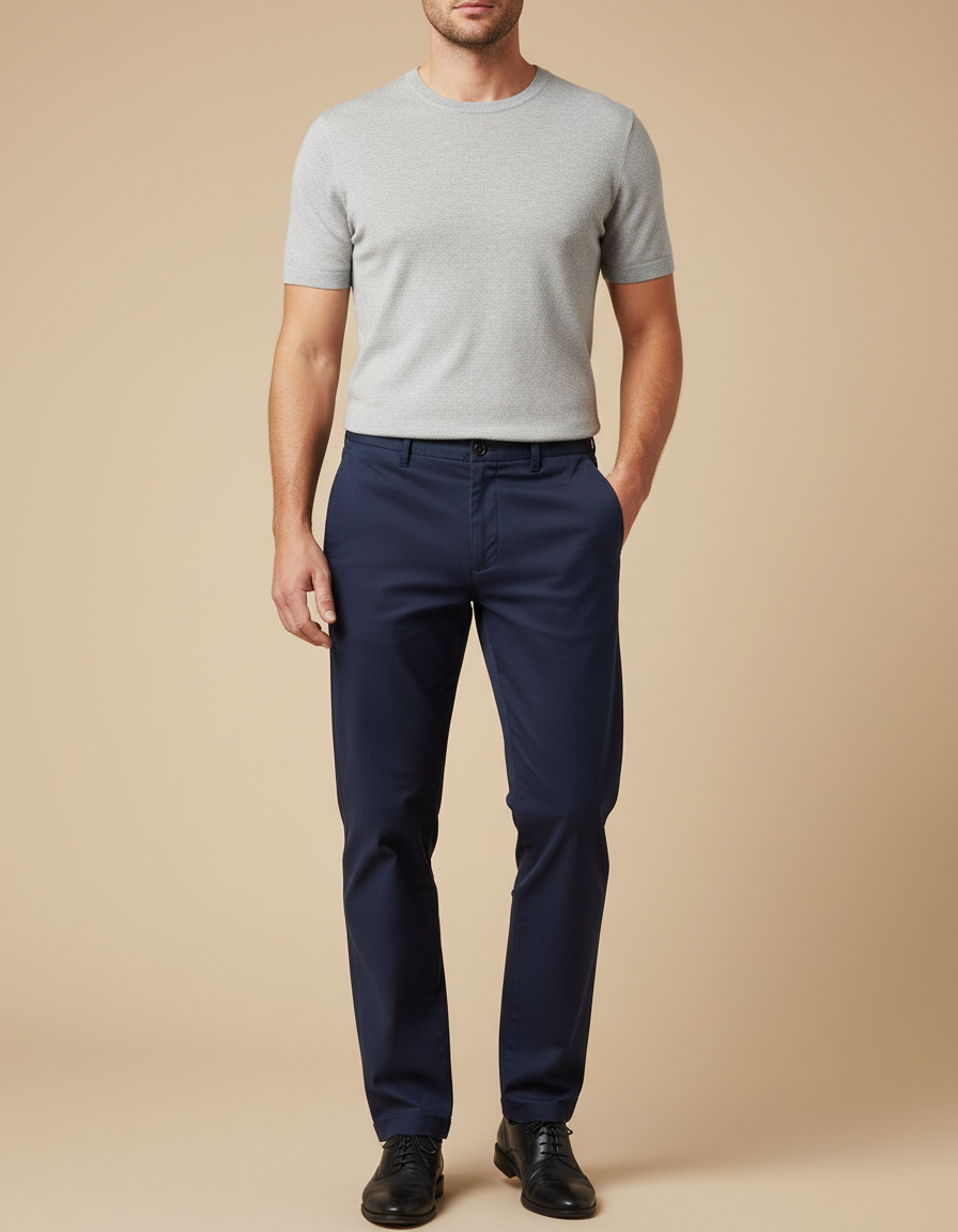 Pantalon Chino Bleu Marine Coupe Droite Coton Homme