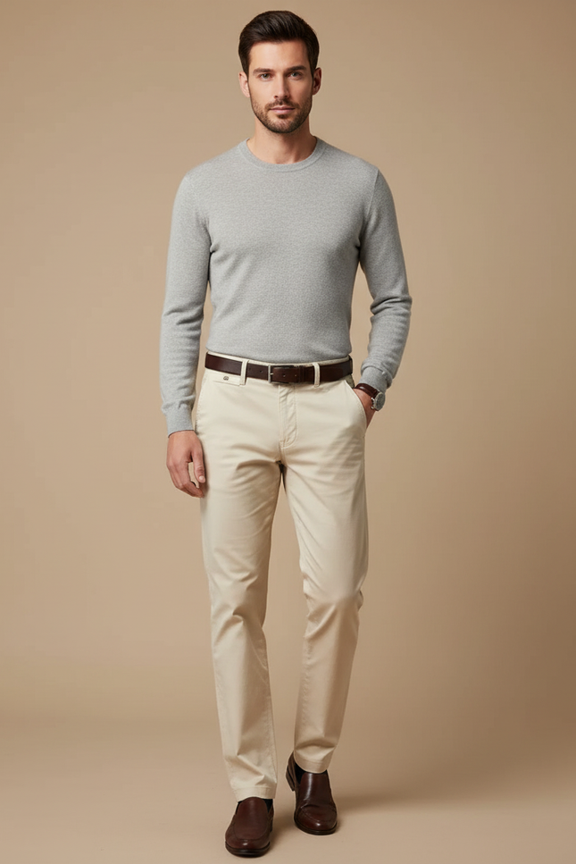 Pantalon Chino Beige Coton Stretch Homme Élégant