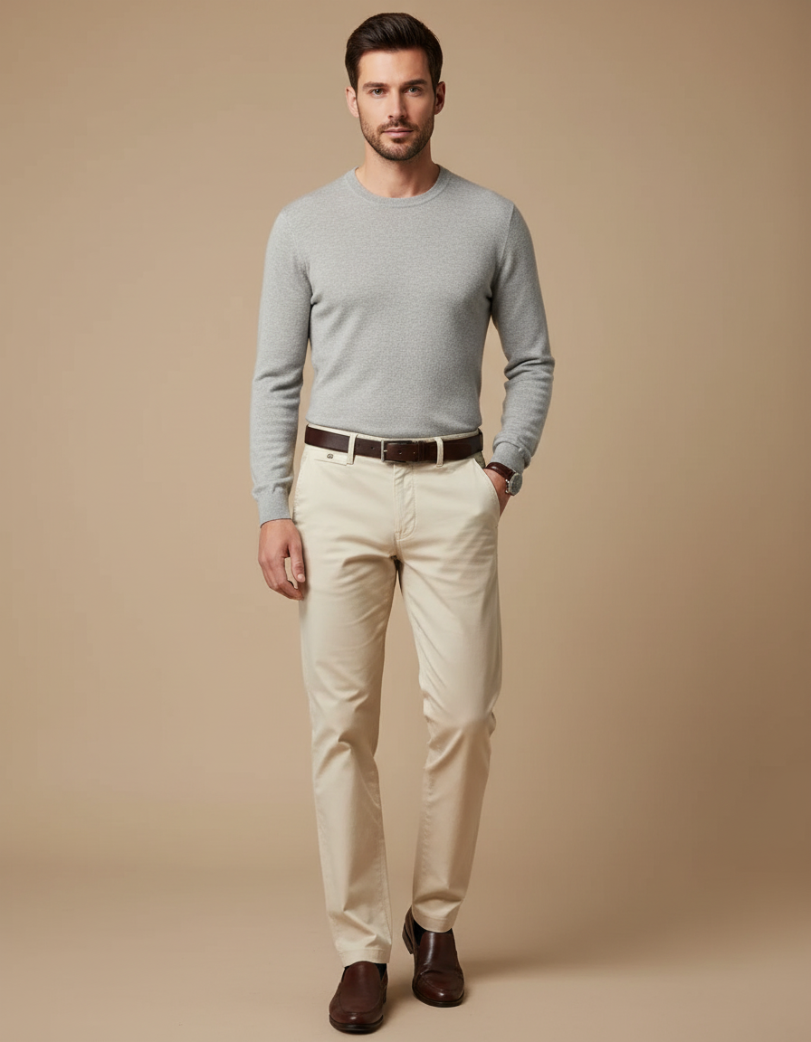 Pantalon Chino Beige Coton Stretch Homme Élégant
