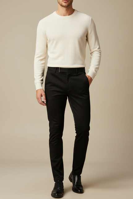Pantalon Chino Noir Slim Coton Décontracté Homme