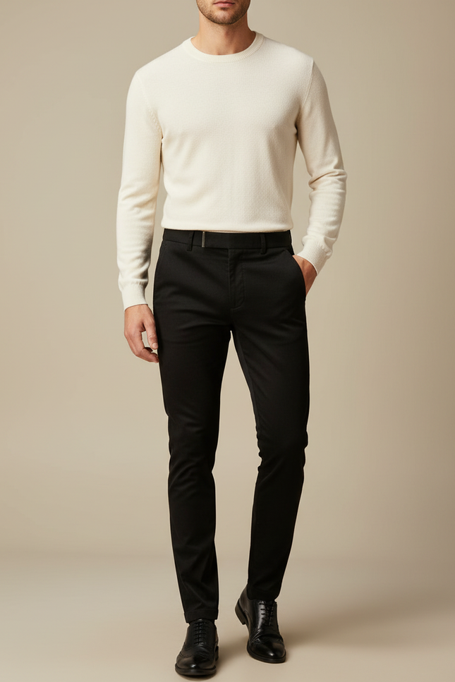 Pantalon Chino Noir Slim Coton Décontracté Homme