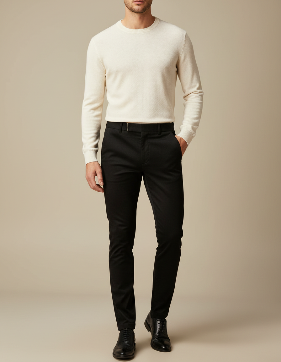 Pantalon Chino Noir Slim Coton Décontracté Homme