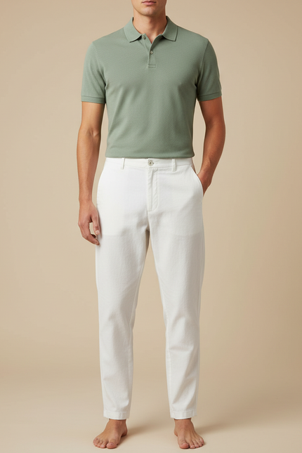 Pantalon Chino Homme Blanc - Coton