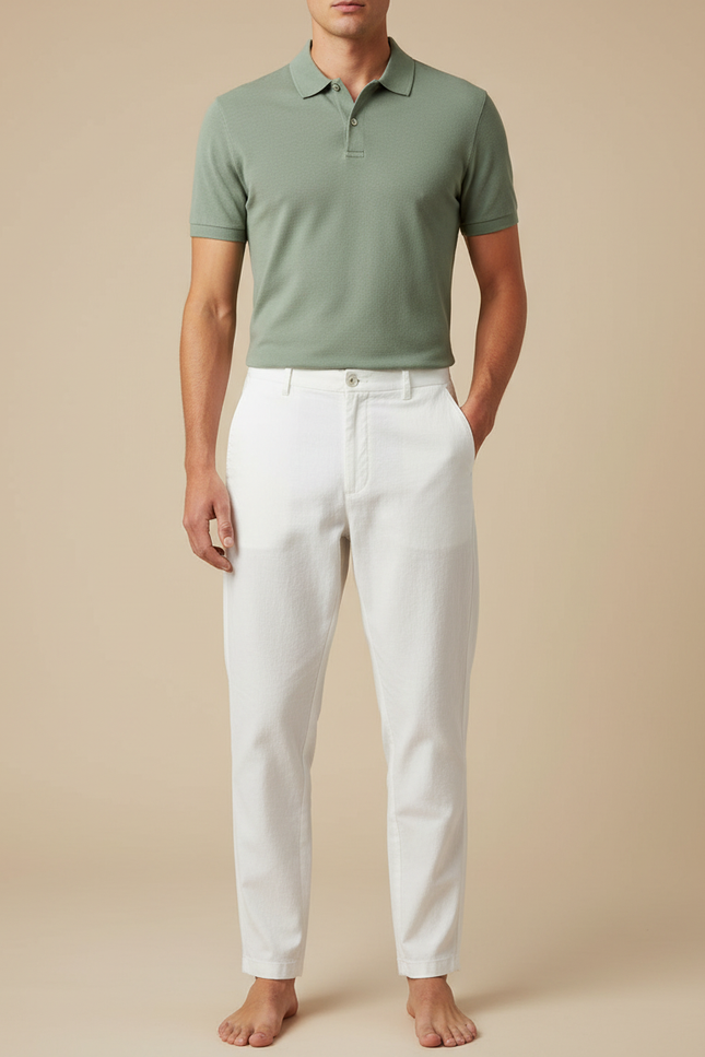 Pantalon Chino Homme Blanc - Coton