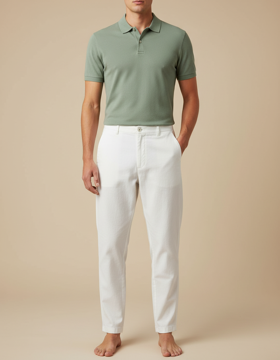 Pantalon Chino Homme Blanc - Coton
