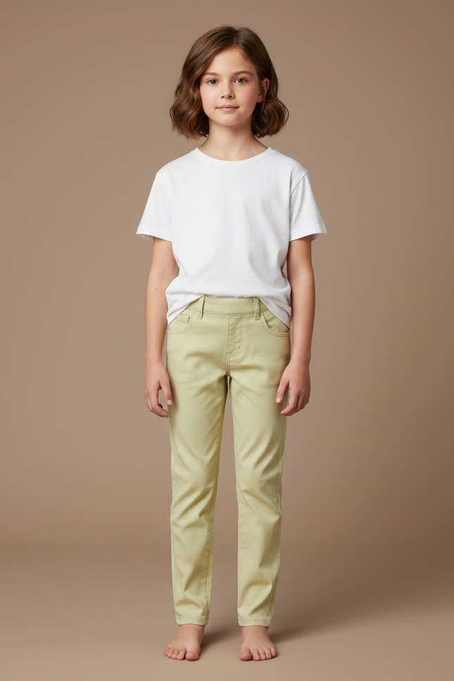 Pantalon Chino Vert Pâle Coton Slim Fille