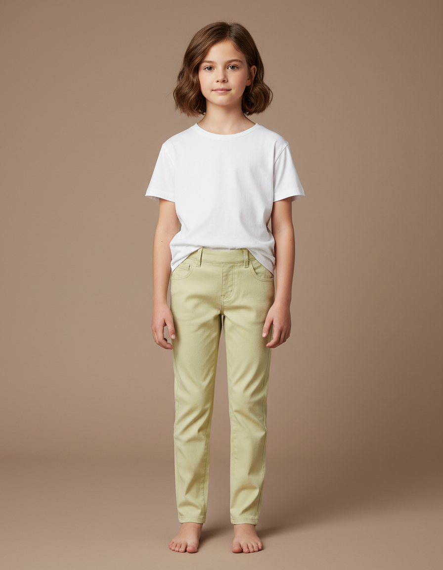 Pantalon Chino Vert Pâle Coton Slim Fille
