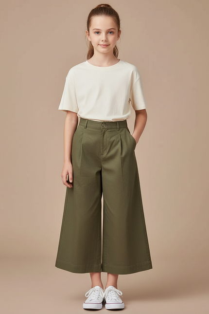 Pantalon Chino Kaki Ample Coton Enfant Décontracté