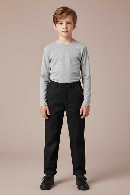 Pantalon Chino Noir Coton Droit Décontracté Enfant Garçon