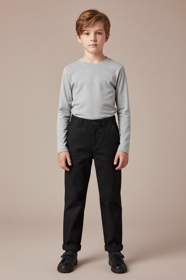Pantalon Chino Noir Coton Droit Décontracté Enfant Garçon