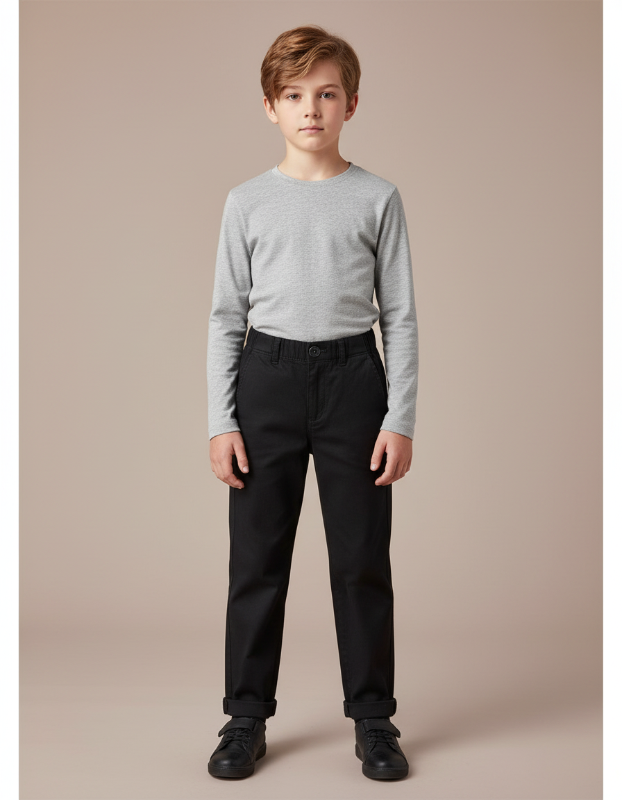 Pantalon Chino Noir Coton Droit Décontracté Enfant Garçon
