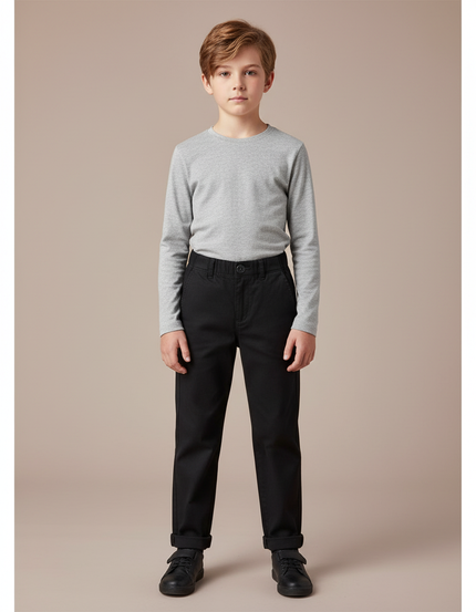 Pantalon Chino Noir Coton Droit Décontracté Enfant Garçon