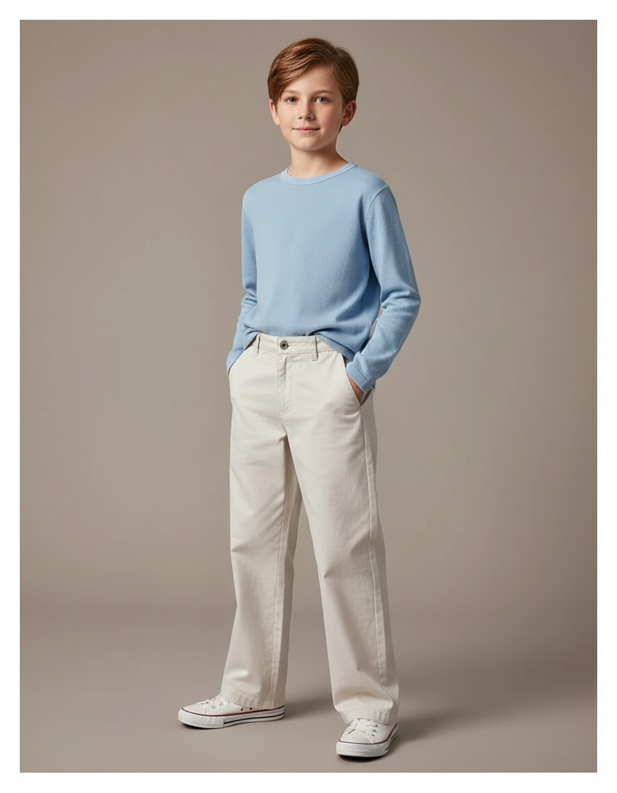 Pantalon Chino Beige Ample Droit Enfant Coton