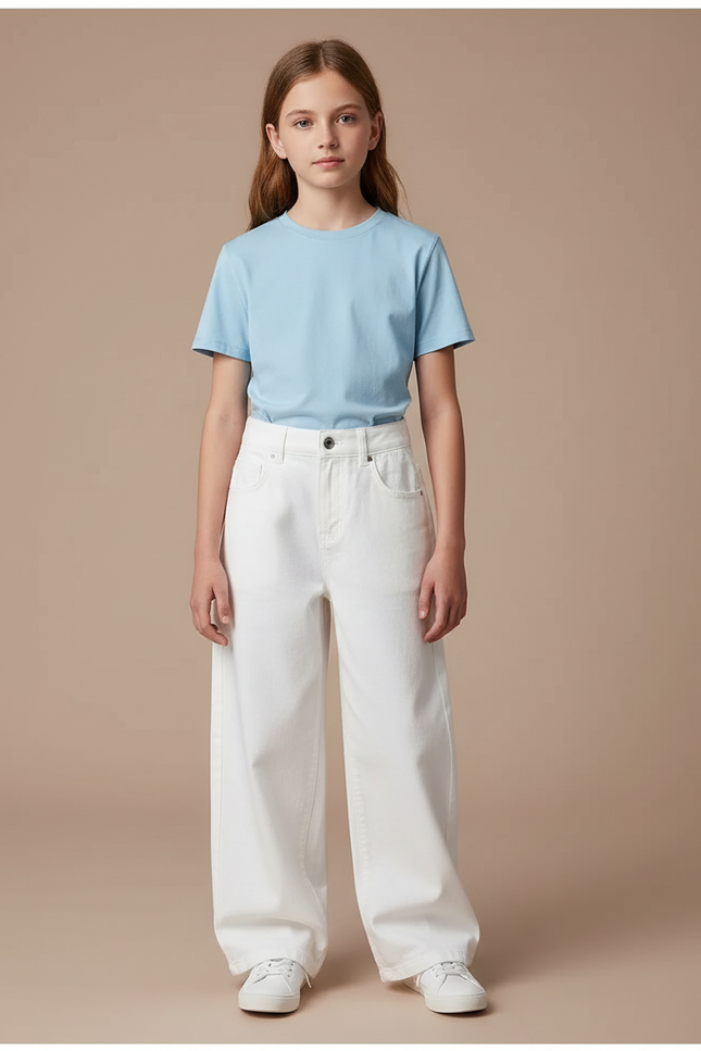 Pantalon Chino Blanc Ample Coton Droit Fille - Jean