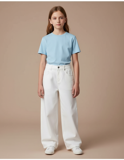 Pantalon Chino Blanc Ample Coton Droit Fille - Jean