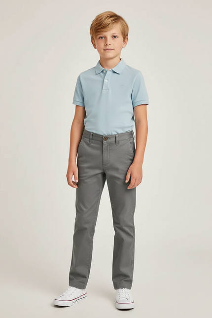 Pantalon Chino Garçon Gris Droit - Coton