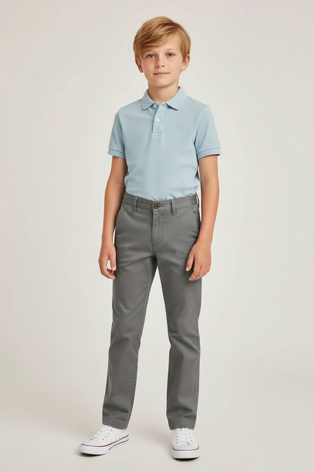 Pantalon Chino Garçon Gris Droit - Coton