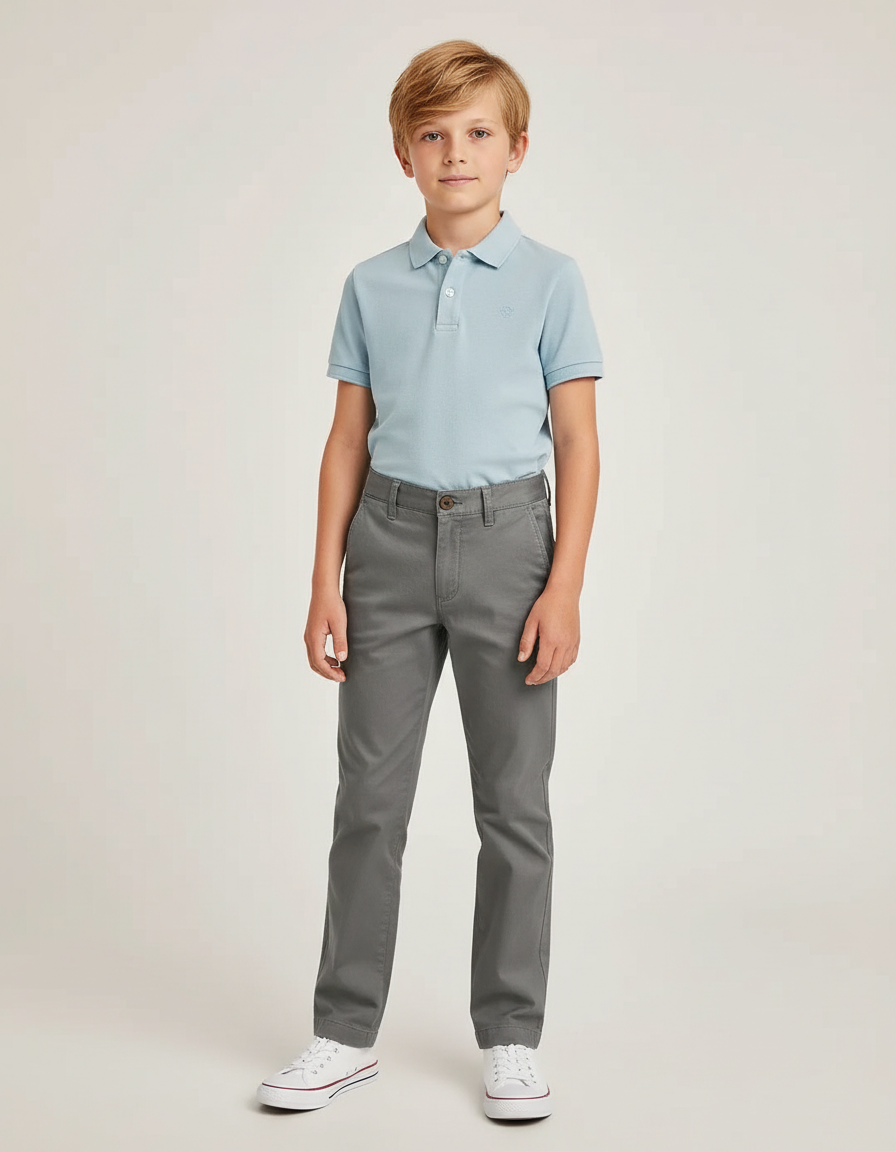 Pantalon Chino Garçon Gris Droit - Coton