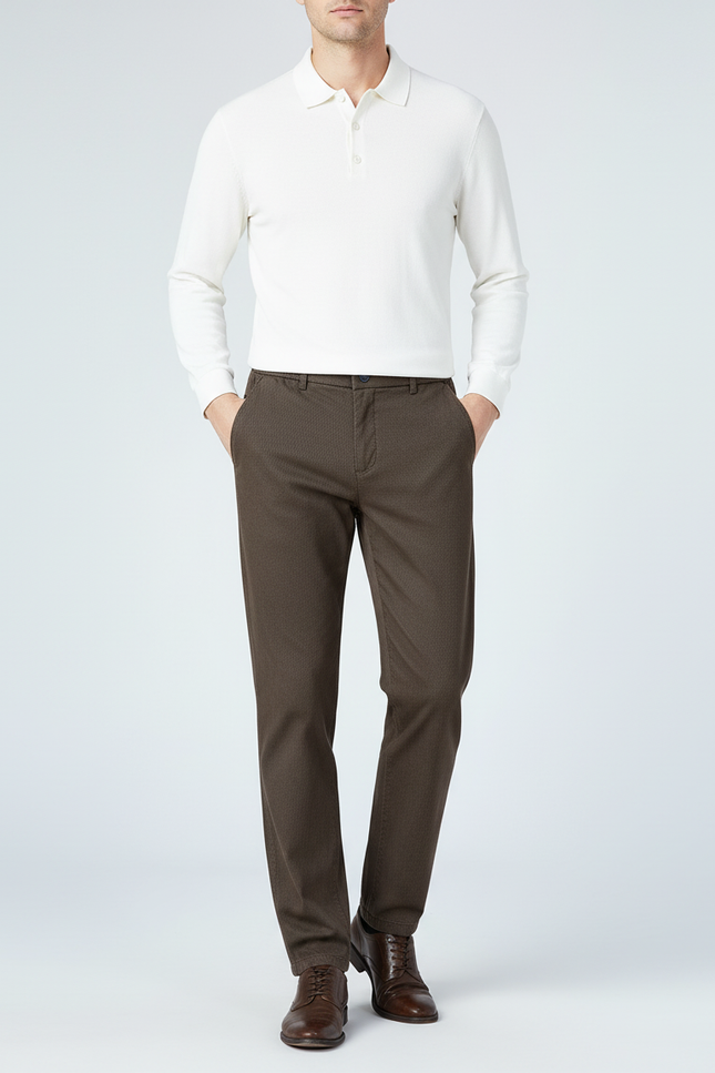 Pantalon Chino Marron Motif Discret Slim Homme - Coton