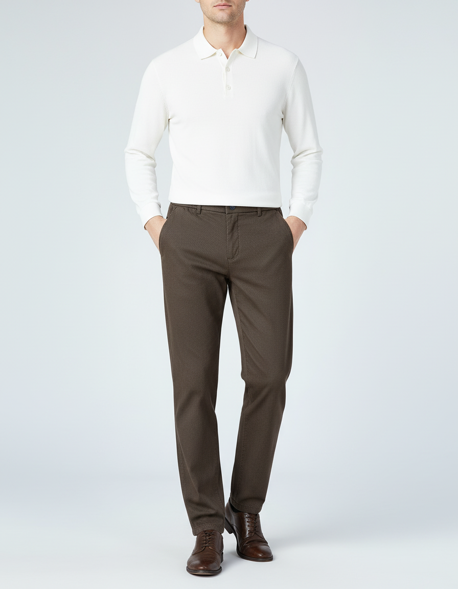 Pantalon Chino Marron Motif Discret Slim Homme - Coton