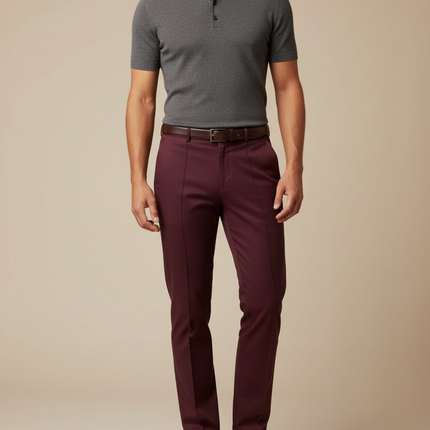 Pantalon Chino Bordeaux Slim Élégant Homme - Gabardine