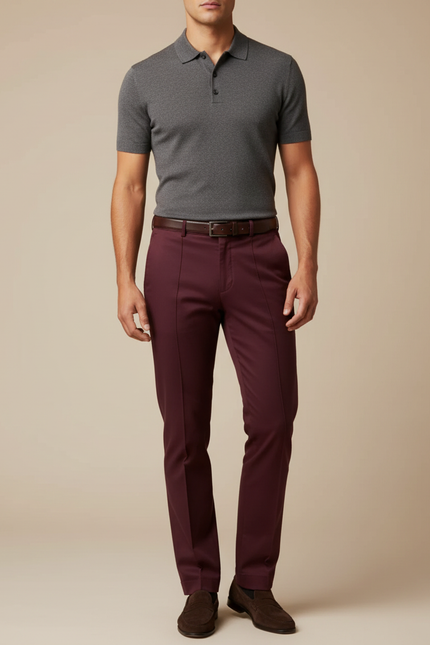 Pantalon Chino Bordeaux Slim Élégant Homme - Gabardine